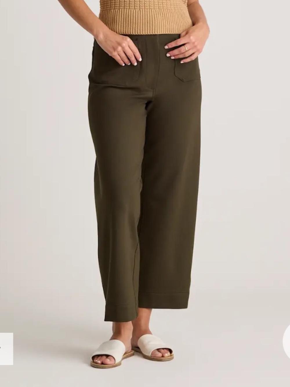 Quince Cropped Wide-Leg Ponte Pants in Olive